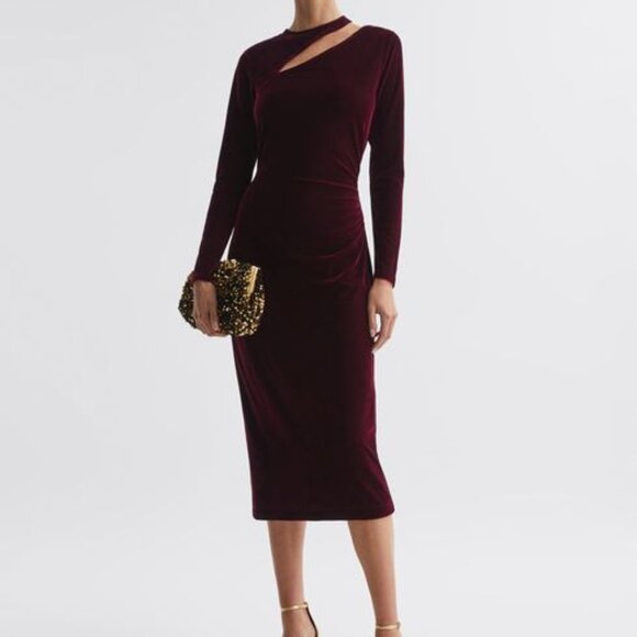 reiss Dresses & Skirts - Reiss Macey Berry Velvet Slash Cut Out Midi Dress